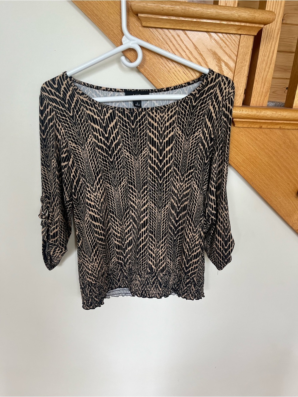 AGB Black and Tan Patterned Boatneck Blouse